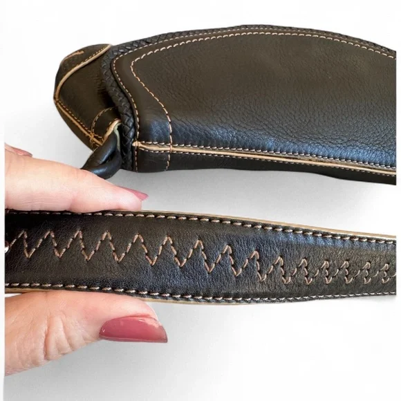 Vintage COLE HAAN Black Pebbled Leather Village Purse SP06 w/ Baseball Stitch! - Picture 8 of 16